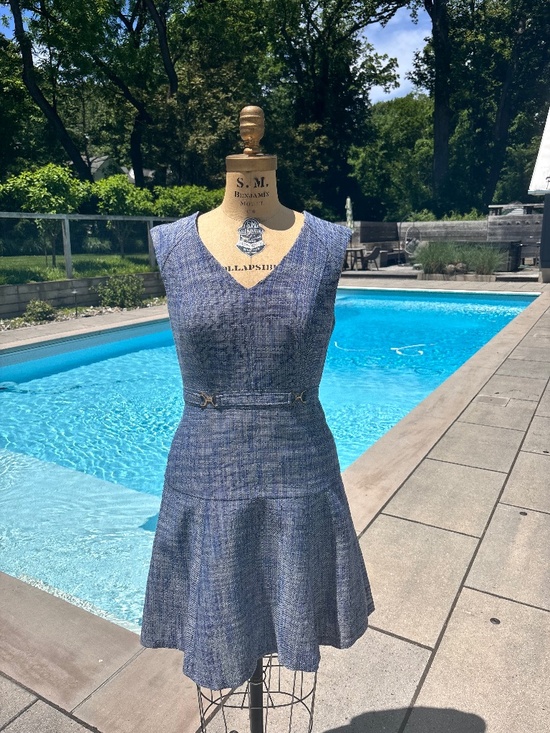 Ann Taylor Dresses & Skirts - Ann Taylor Blue Tweed Fit & Flare Sleeveless Cocktail Dress Size 4